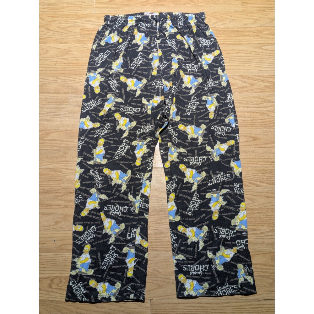 The Simpsons Mens Vintage 2000 Homer Stupid Chores Pajama Pants Black Medium